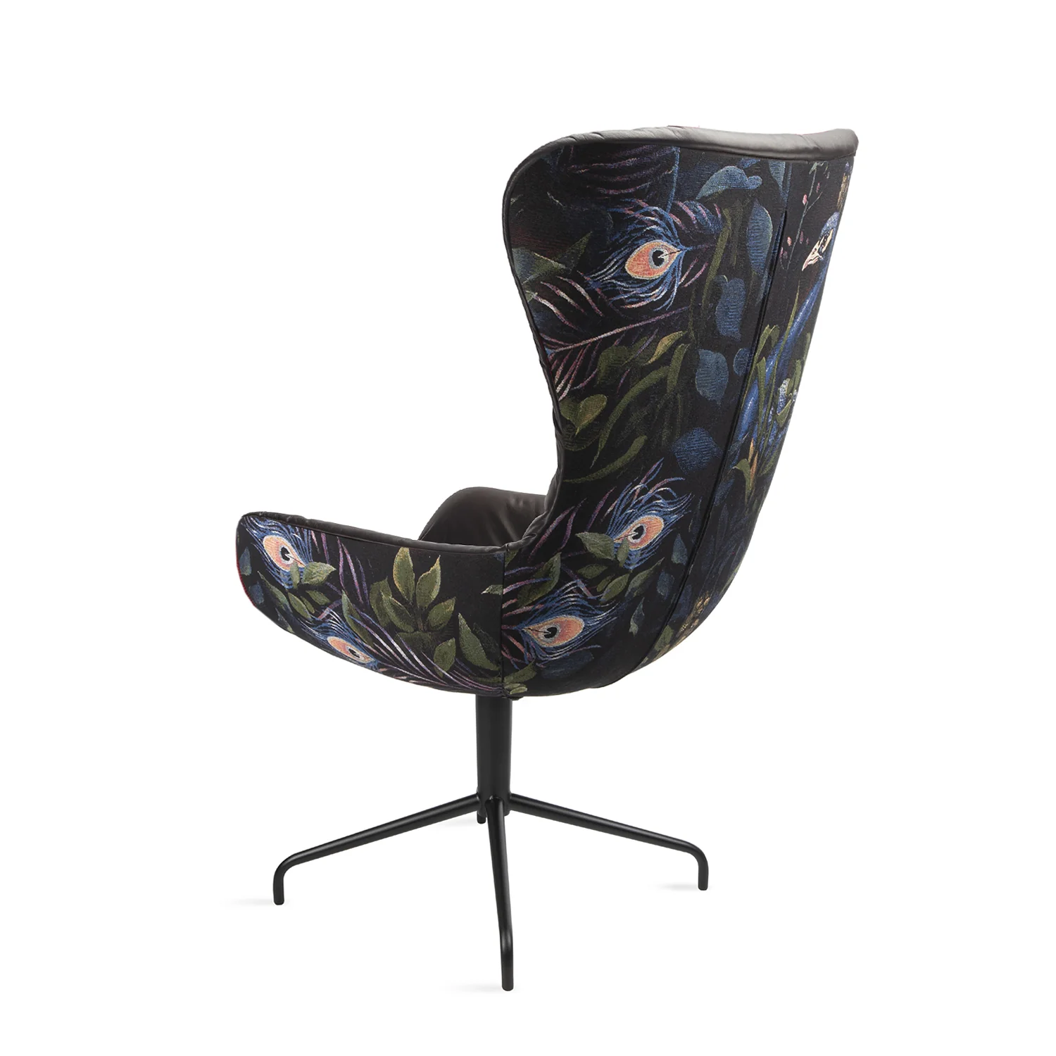 freifrau | leya wingback grand chair | star base | cayenne ebony (black) leather + gobelin oasis - Image 2