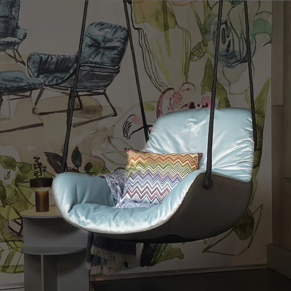 freifrau | leya lounge swing seat | avalon 0045 light blue + sahara plaza leather - EX DISPLAY - Image 2