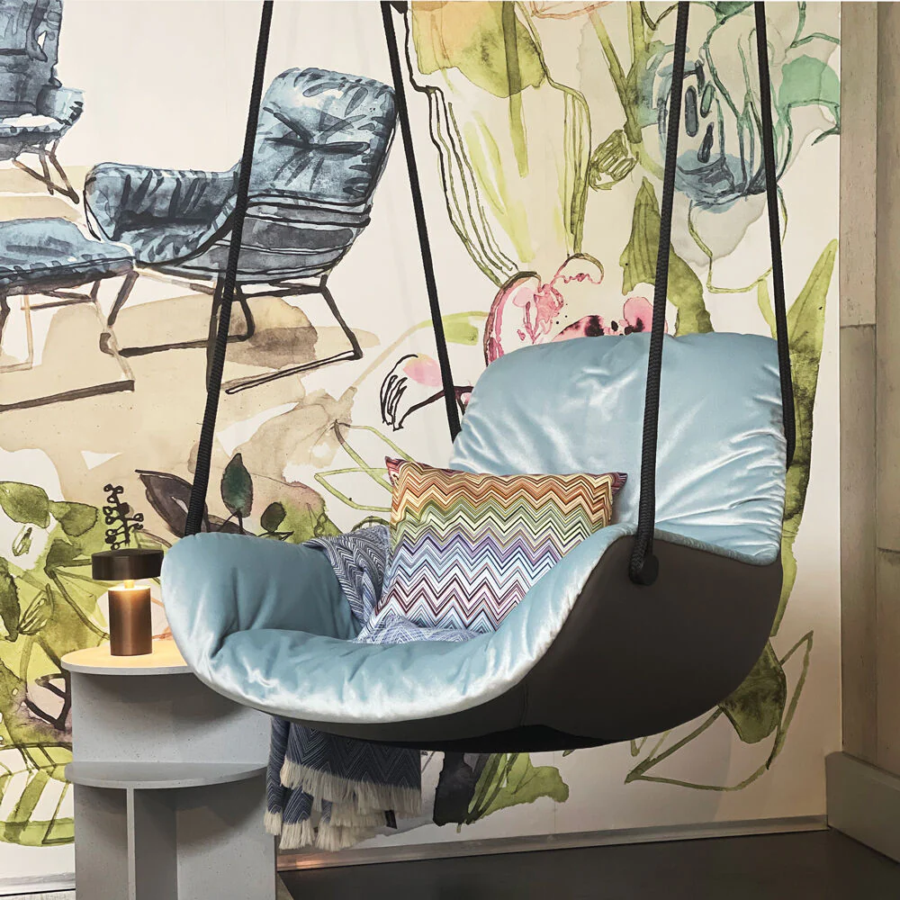 freifrau | leya lounge swing seat | avalon 0045 light blue + sahara plaza leather - EX DISPLAY - Image 5