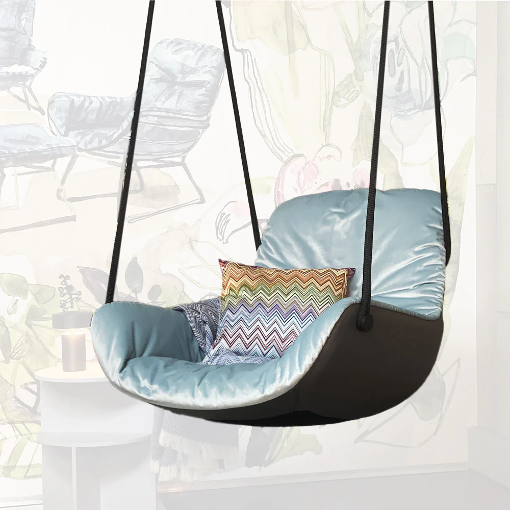 freifrau | leya lounge swing seat | avalon 0045 light blue + sahara plaza leather - EX DISPLAY - Image 6