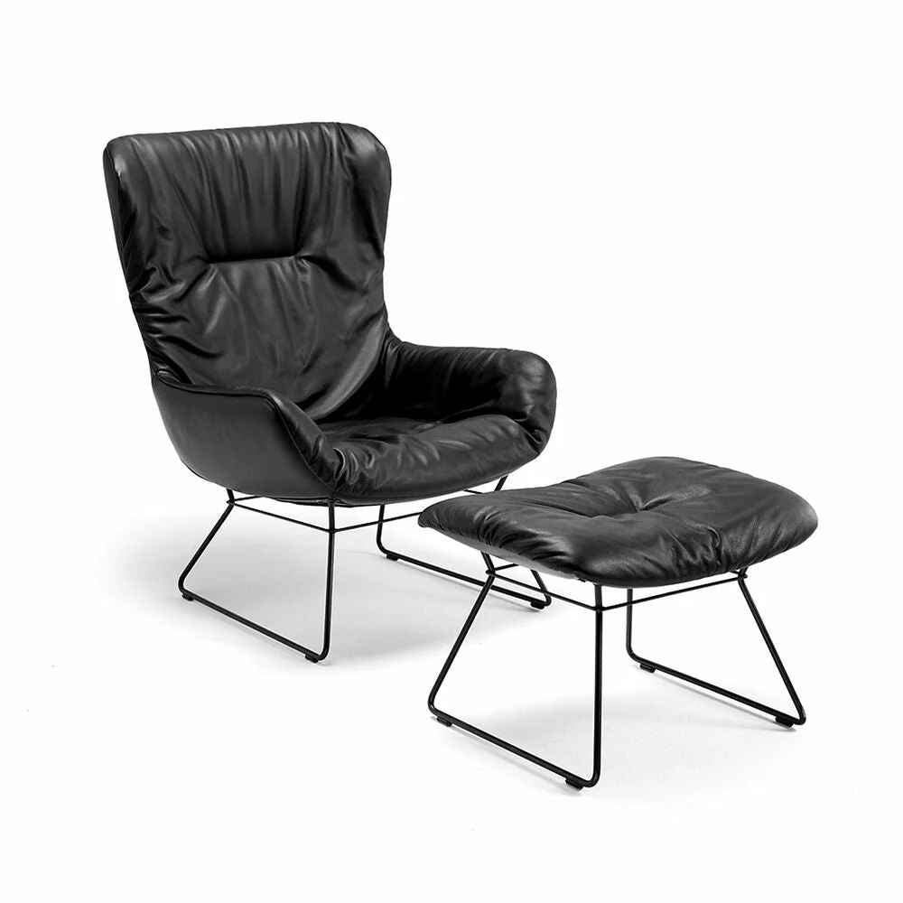 freifrau | leya ottoman | wire frame | orient ebony (black) leather - Image 3