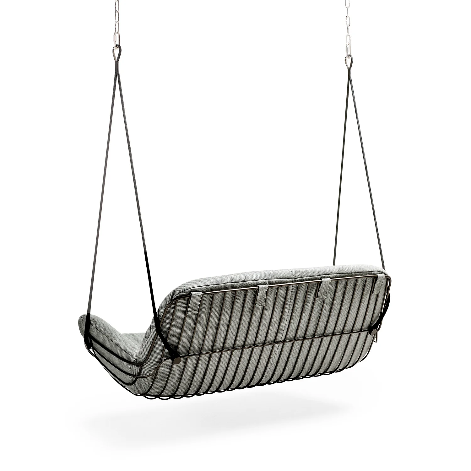 freifrau | leyasol outdoor lounge couch double swing seat | black frame | lopi charcoal | silver ropes - Image 3