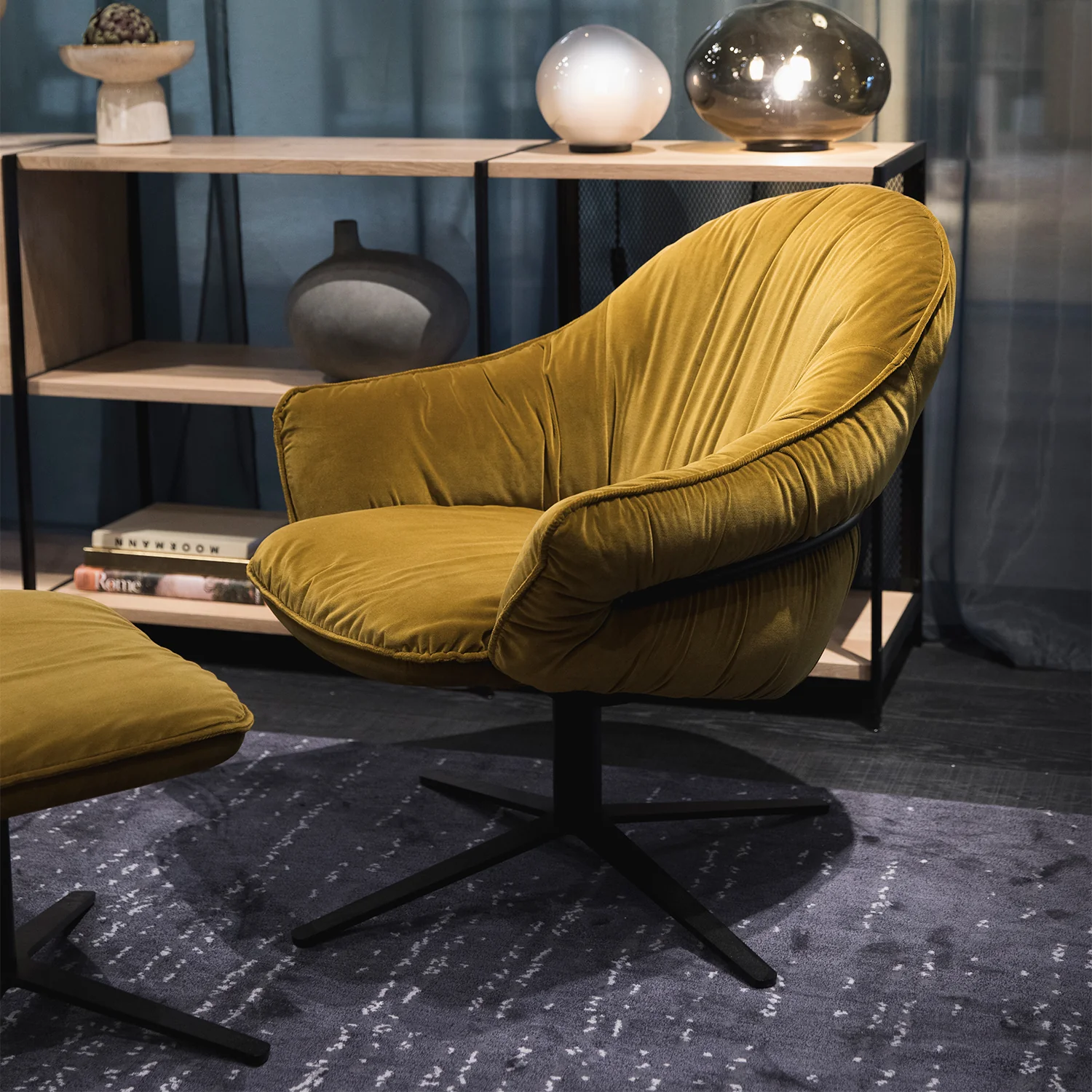 freifrau | marie lounge chair | x-base with rocker + tilting mechanism | adamo + eva tabacco + deep black frame - Image 14