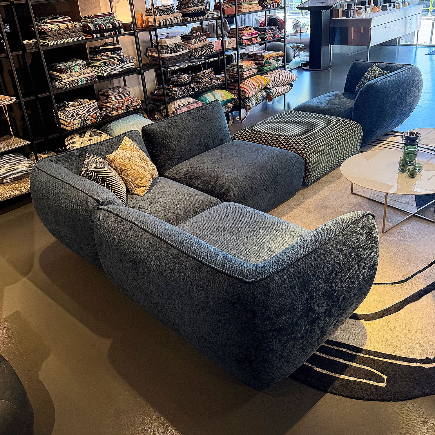 freifrau | mia sofa 5 piece set | chouchou col 113 42 with dedar pouf