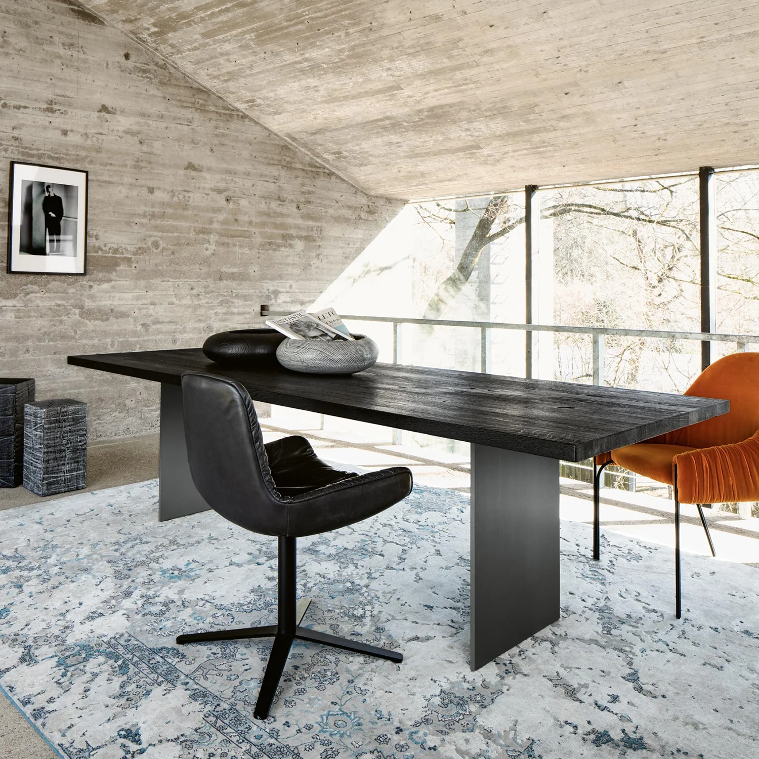 janua | sc 41 table | white smoked oak raw + steel bronze glaze base 300x110cm - Image 2