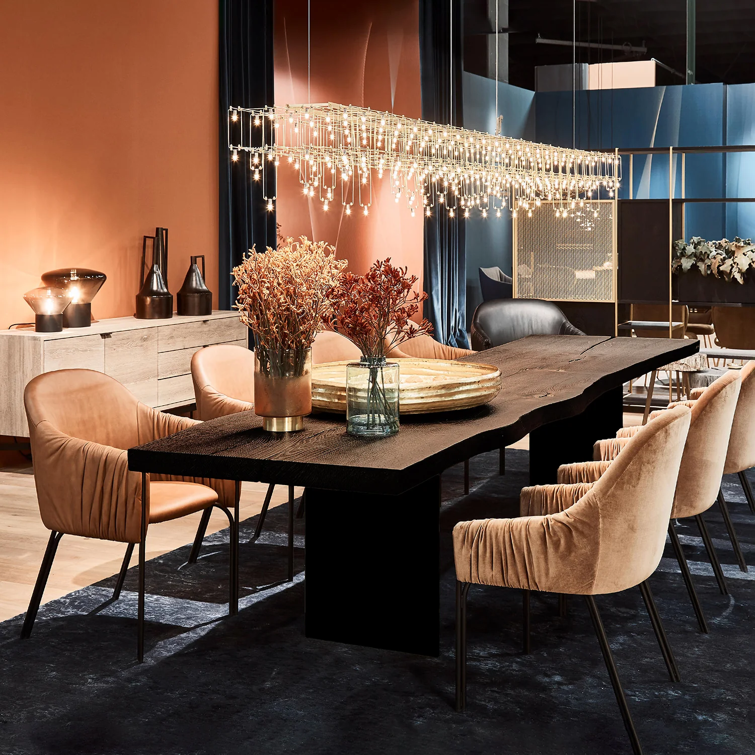 janua | sk 08 butterfly table | charburned washed oak shade bronze + black base 300x110cm - Image 2