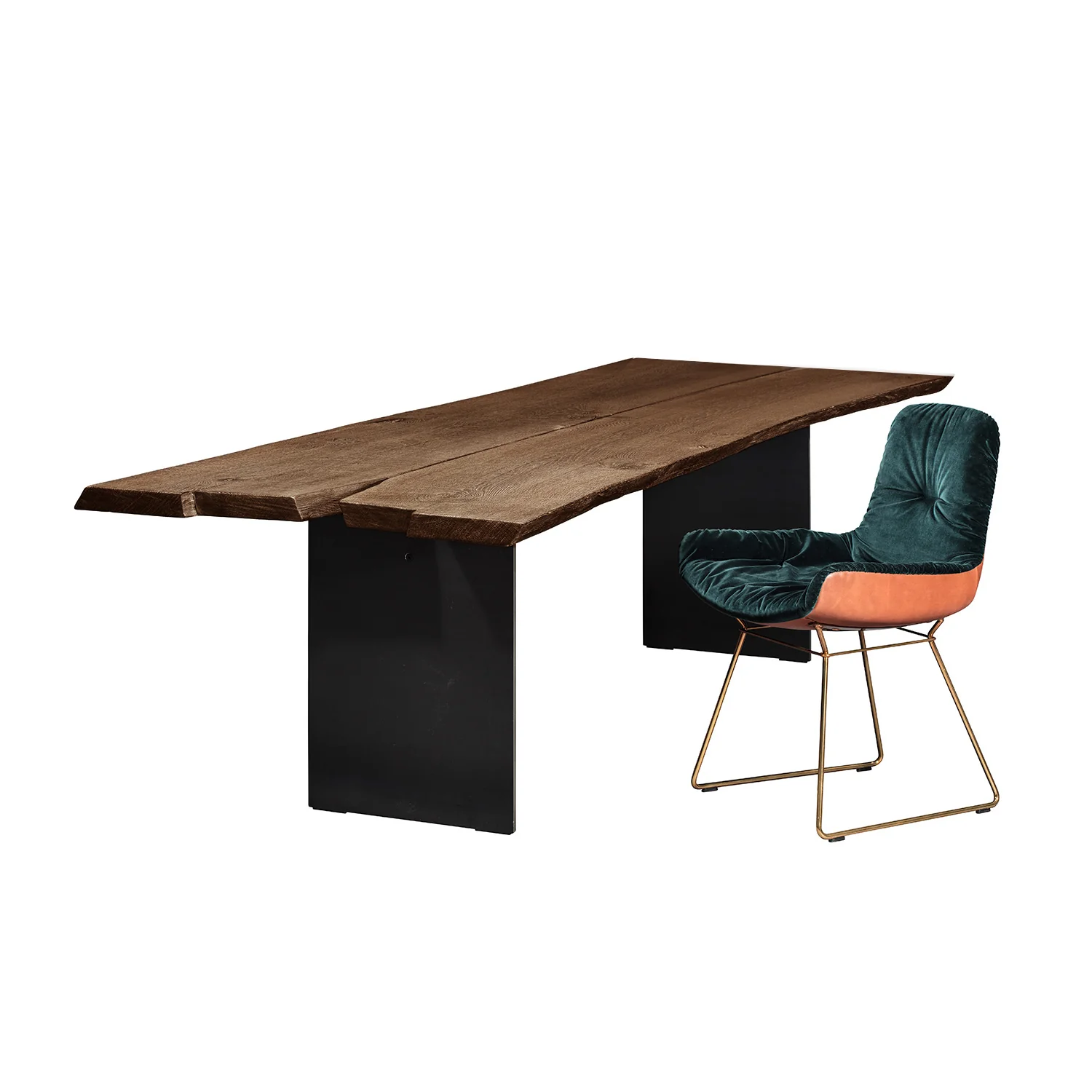 janua | sk 08 butterfly table | charburned washed oak shade bronze + steel glaze bronze base 260x110cm - Image 3
