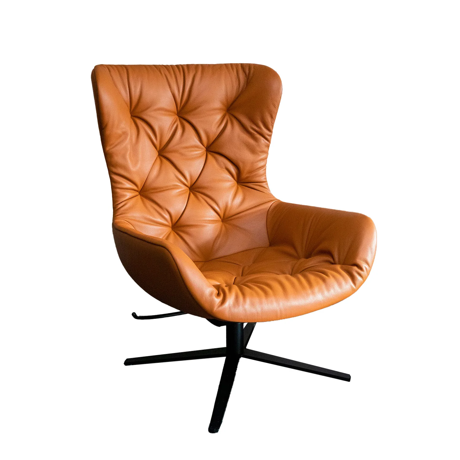 freifrau | leya wingback chair | x-base frame with tilt | cairo cognac leather + chesterfield stitch - Image 8