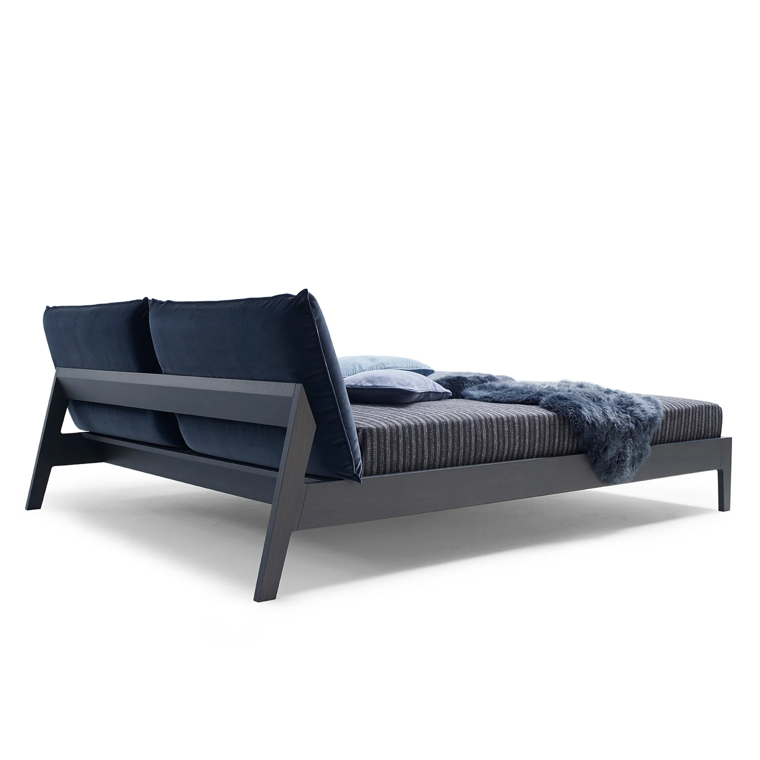 moeller design | alva wooden bed KING | mud grey + stained oak bed sides | city velvet 183 headrest