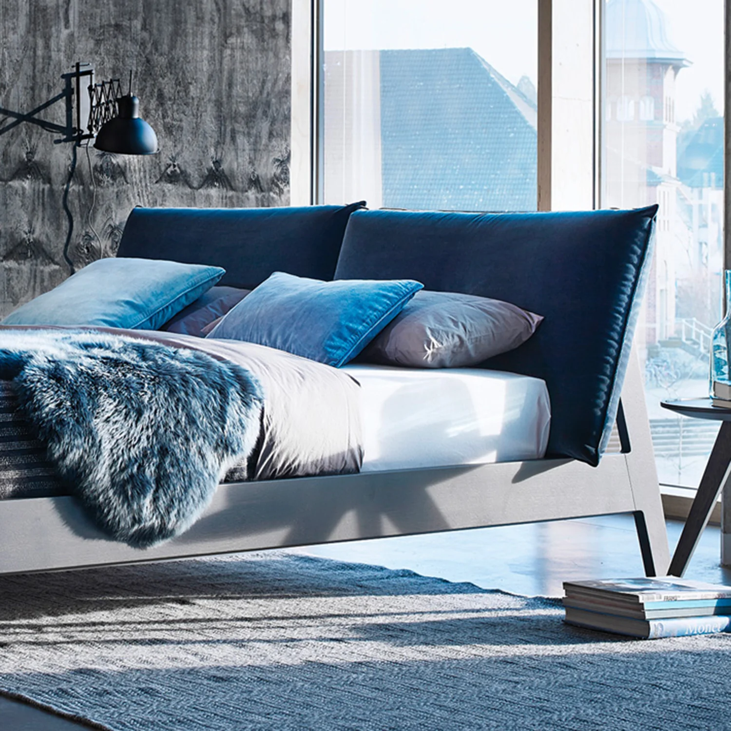 moeller design | alva wooden bed KING | mud grey + stained oak bed sides | city velvet 183 headrest - Image 3