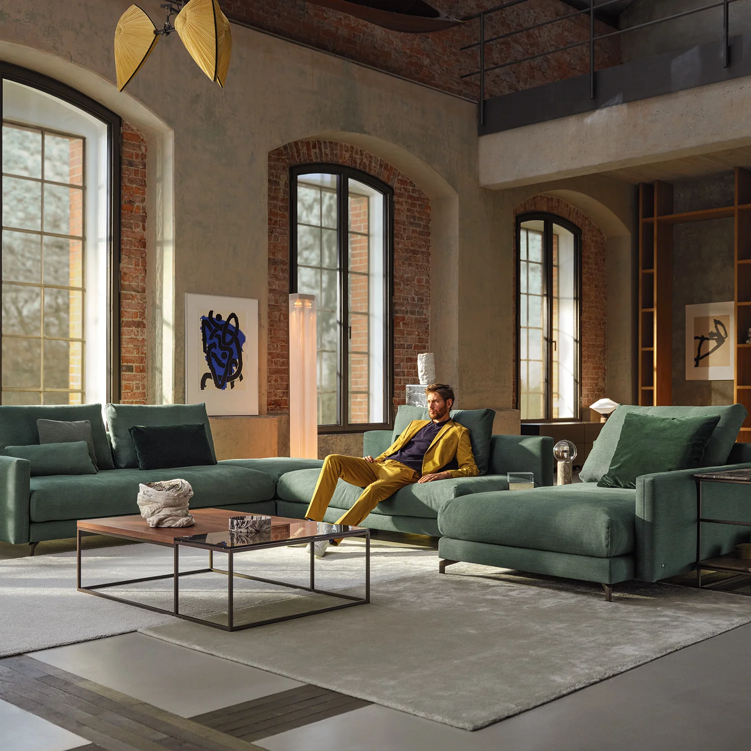 rolf benz | nuvola sofa + footstool | fabric beige grey 26384 + marrone metallic legs - Image 11
