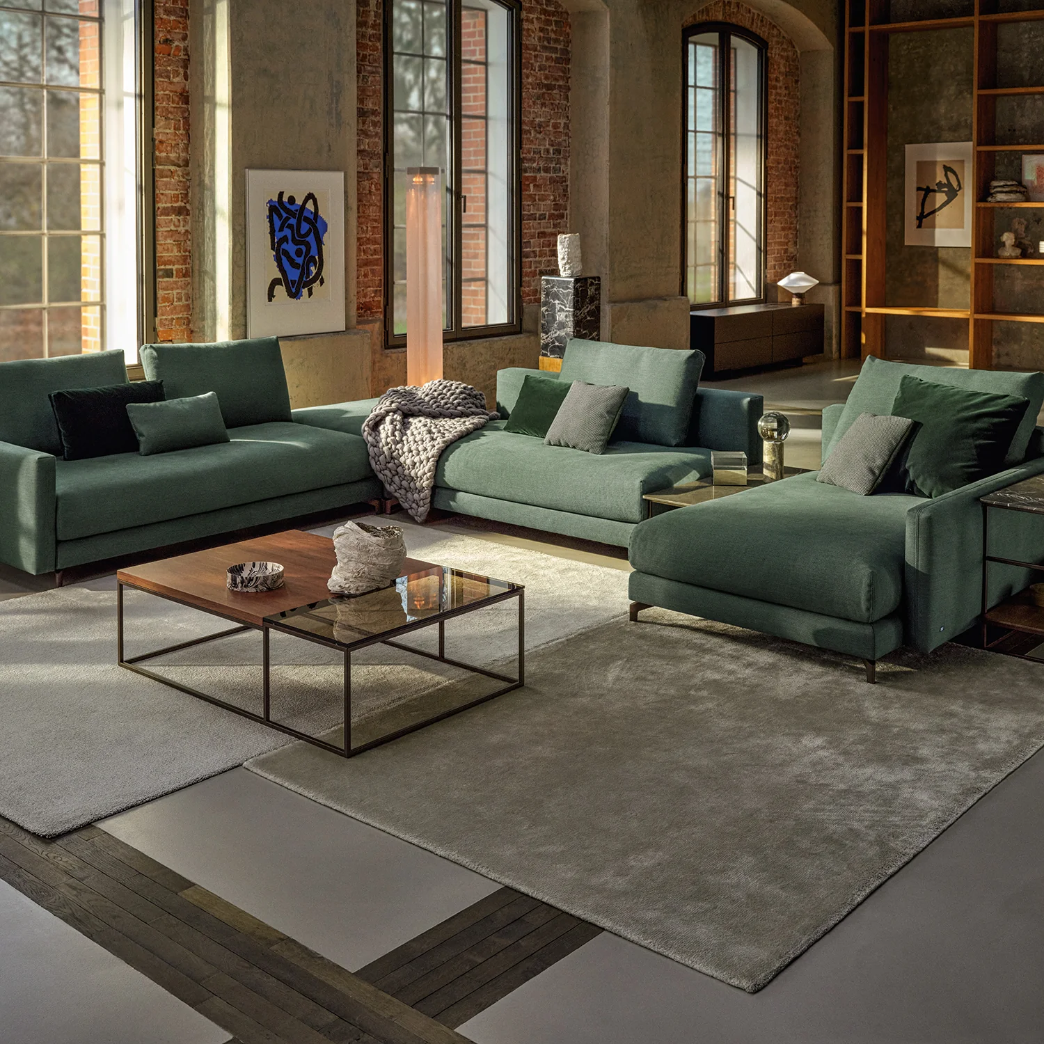 rolf benz | nuvola sofa + footstool | fabric beige grey 26384 + marrone metallic legs - Image 17