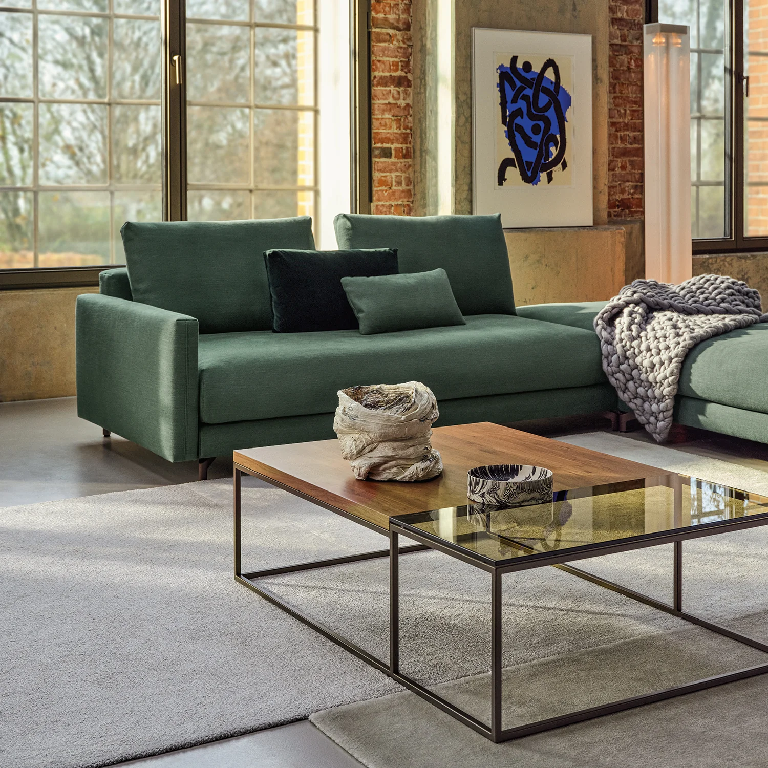 rolf benz | nuvola sofa + footstool | fabric beige grey 26384 + marrone metallic legs - Image 5